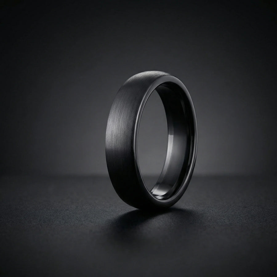 Anello in ceramica lucida "spazzolata" - Nero